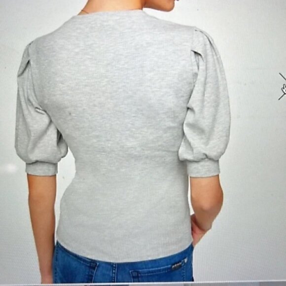 7 For All Mankind Pleated Puff Shoulder Power Rib Tee Top Heather Grey S… - Picture 4 of 14